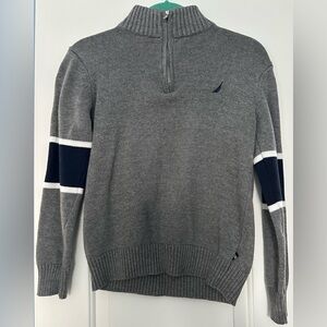 NAUTICA Size 10/12 Boys Quarter-Zip Gray Long Sleeve 100% Cotton Sweater